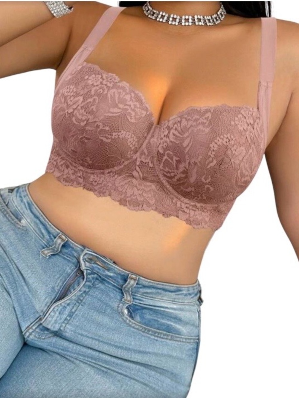 SHEIN Dusty Pink Lace Underwire Push-Up Bra Size 42C NEW!
